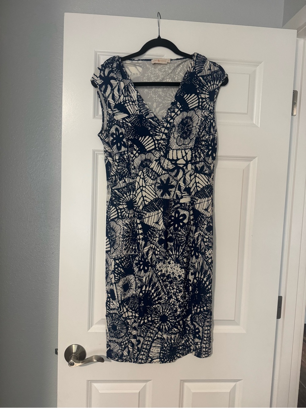 Tory Burch Navy and White Floral-Print Wrap Dress
